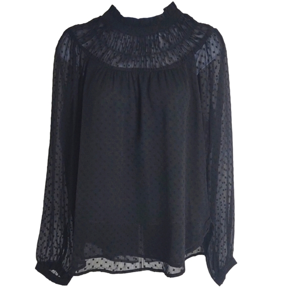 Loft black lined long sleeve sheer blouse, back button closure, Small, NWT - Picture 2 of 10
